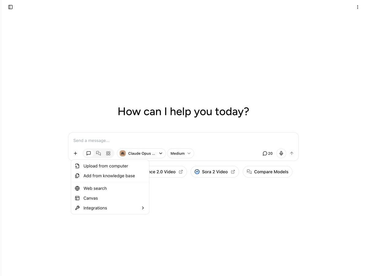 Writingmate desktop chat with the Add content or tools menu open