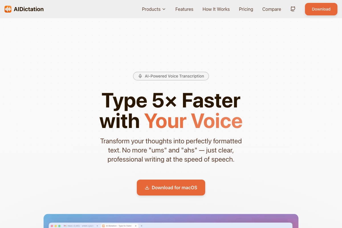 AI Dictation app interface showing simple clean design on Mac