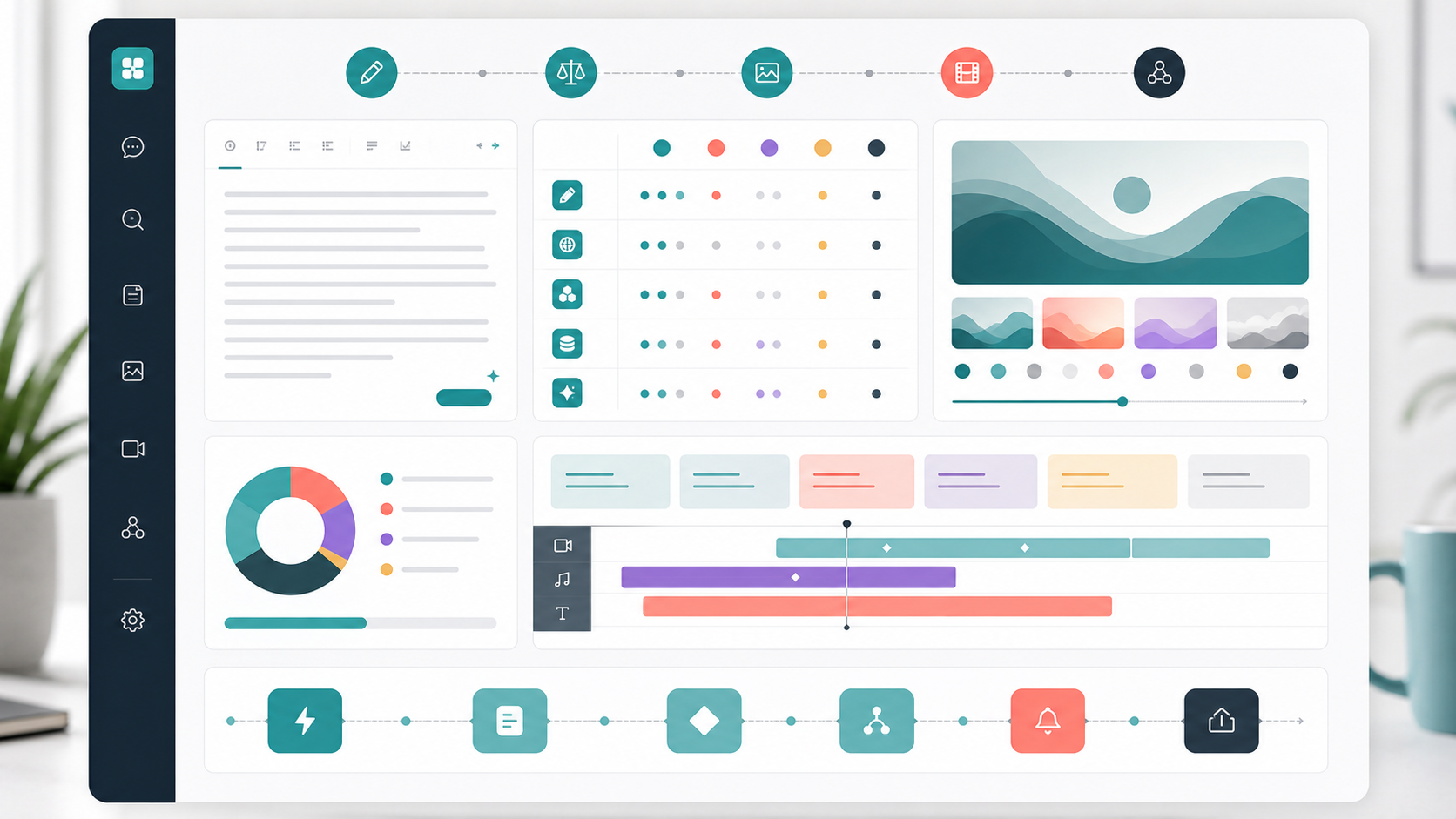 Generated all-in-one AI workflow dashboard with model comparison, writing, image, video, and automation modules